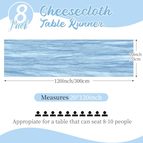 Yorcari 8 Pack Baby Blue Cheesecloth Table Runners 20x120 Inch Rustic Elegant Wedding & Party Decor