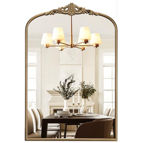 Vintage Gold Mirror 36x24 Inch Arched Wall Mirror Antique Brass Frame - Retro Gold Variation