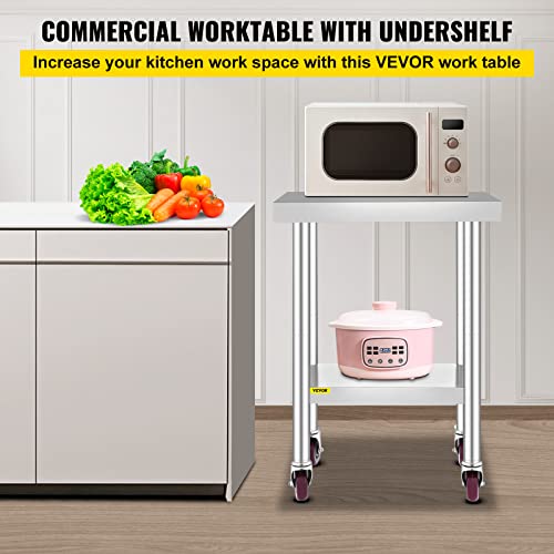 24x18x34 Inch Stainless Steel Work Table with Adjustable Shelf and Casters - Heavy Duty Kitchen Prep Station