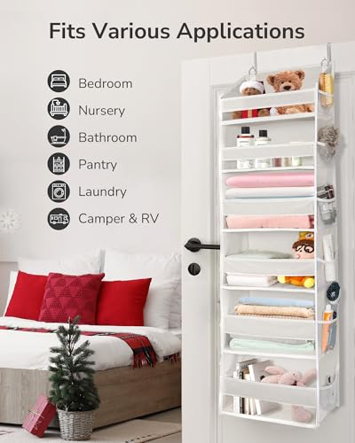 Ivory Over The Door Organizer with 6 Large & 12 Mesh Pockets, 50lbs Capacity, Bedroom & Bathroom Storage