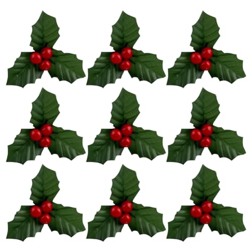 20 Pcs Christmas Holly Berries Faux Berry Flowers with Leaves Xmas Berry Picks Christmas Wreath Branches Christmas Vase Fillers Red
