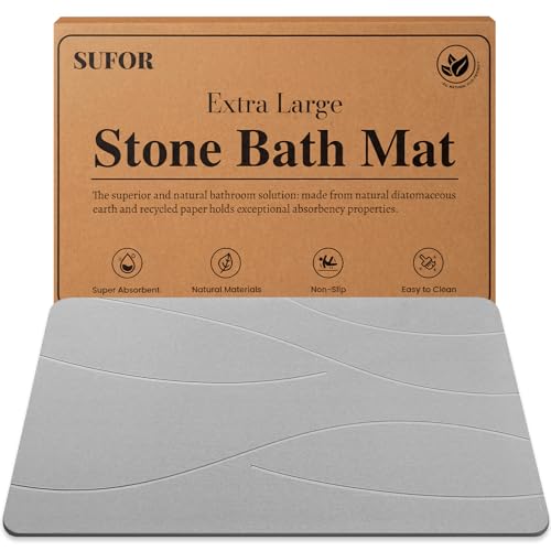 Stone Bath Mat 2-Pack - Non-Slip, Quick Dry Diatomaceous Earth Bathroom Rug