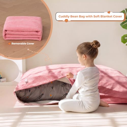 MAXYOYO 3-in-1 Kids Bean Bag Chair - Pink 50x35 Inches, Convertible Floor Sofa & Lounger