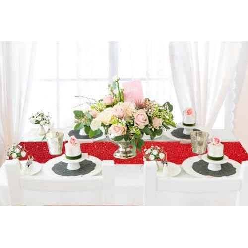 ShinyBeauty Red Sequin Table Runner 14X108-Inch Red Table Runners for Party Glitter Table Cloth for Weddings Event Christmas Table Decor