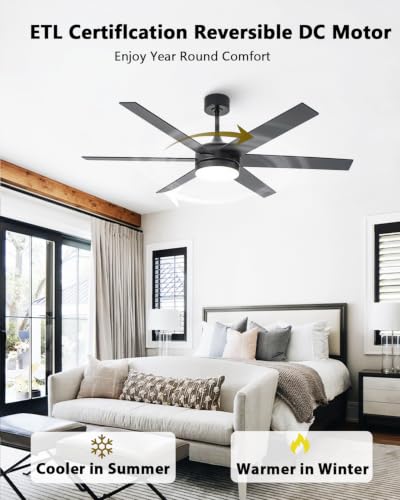 60 Inch Ceiling Fan with Lights Remote & App Control - Black