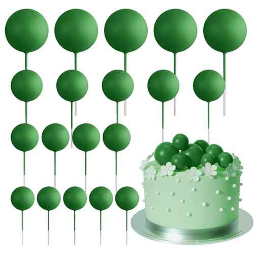 ASTARON 20 Pcs Ball Cake Topper Decorations Mini Balloons Cake Topper Sticks Dark Green Balls Cake Picks Cake Topper Balls Cake Decorations for Christmas Wedding Birthday Cake Decorations