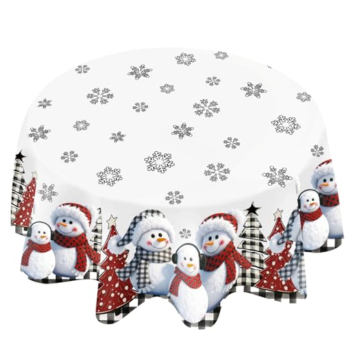 QIALETS 70 Inch Round Snowman Christmas Tablecloth Water-Resistant Holiday Decor