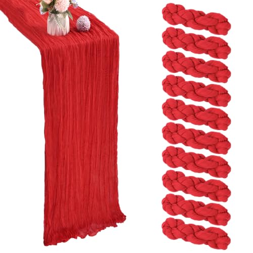 10 Pack Red Cheesecloth Table Runners 17 x 108 Inches for Wedding Party Decor