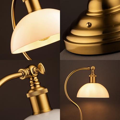 O'Bright Cordless LED Table Lamp Antique Brass-White Glass, Rechargeable, 3-Level Dimming