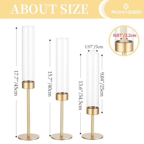 Romadedi Set of 6 Gold Glass Hurricane Candle Holders - Elegant Taper Candle Stands