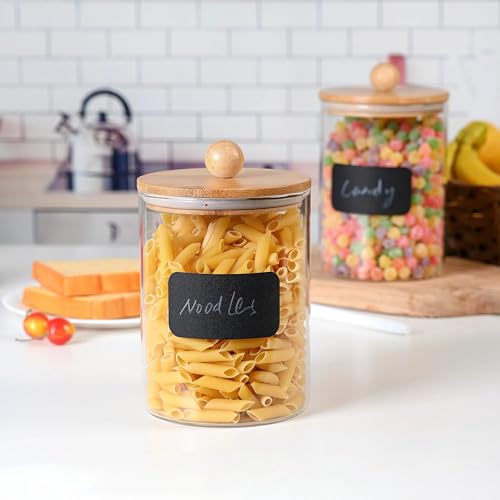 Le'raze 2-Pack Glass Canisters with Airtight Bamboo Lids, Labels & Marker - 68oz Kitchen Food Storage Jars for Pantry & Baking