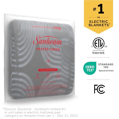 Sunbeam Ultimate Cozy Royal Posh Velvet Hand & Foot Pocket Heated Throw Electric Blanket, 50" x 72", 4 Heat Settings, 4-Hour Auto Shut-Off, Warming Throw for Couch, Machine Washable, Blue Rounds