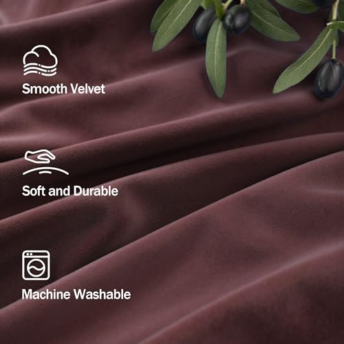 Pitalk Ruby Wine Velvet Curtains 52x84 Inches, 2 Panels, Dark Purple - Insulated Darkening Drapes for Living Room & Bedroom