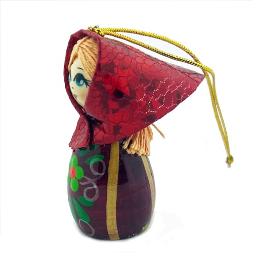 Russian Hand Carved Wooden Christmas Ornament Girl with Scarf - 2.5 Inch Handmade Holiday Decoration
