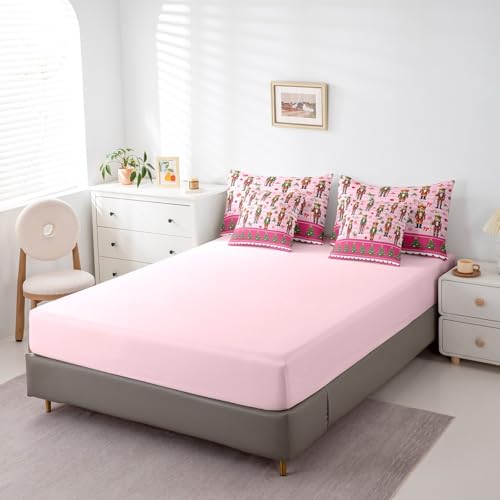 Erosebridal 7-Piece Pink Bow Comforter Set Full Bed in a Bag – Christmas Trees & Snowflake Design