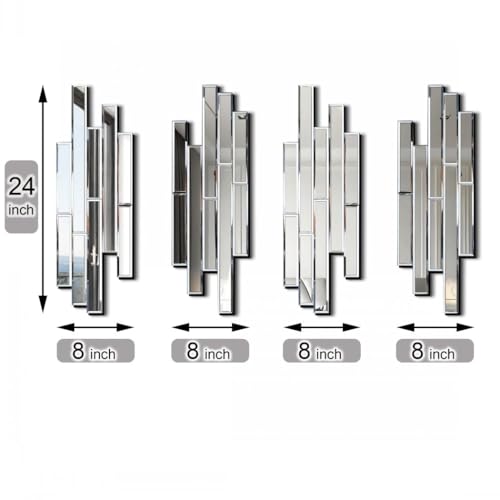 VOHJD Silver 4 Pack Wall Decor Mirrors - 24x8 Inch Beveled Modern & Farmhouse Design