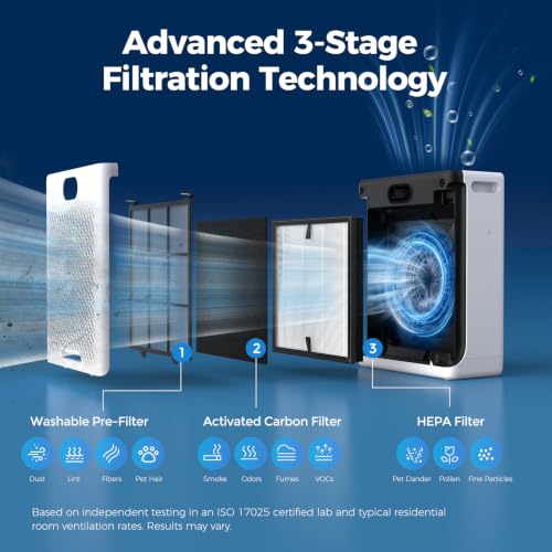 Purivortex HEPA Air Purifier for Large Rooms with Pet Mode - White