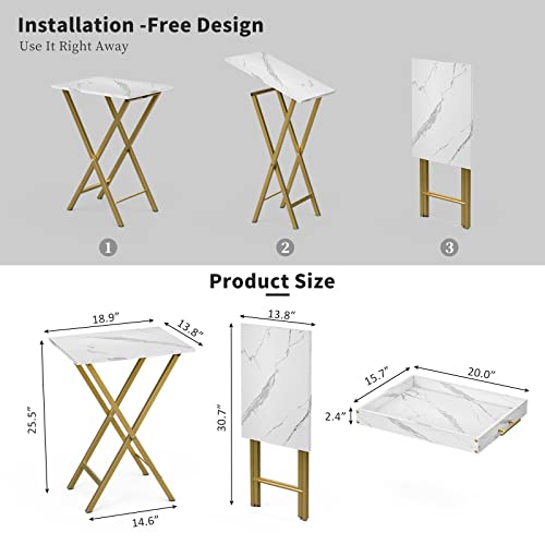 White Folding TV Tray Tables Set of 2 - Portable Side & Snack Tables