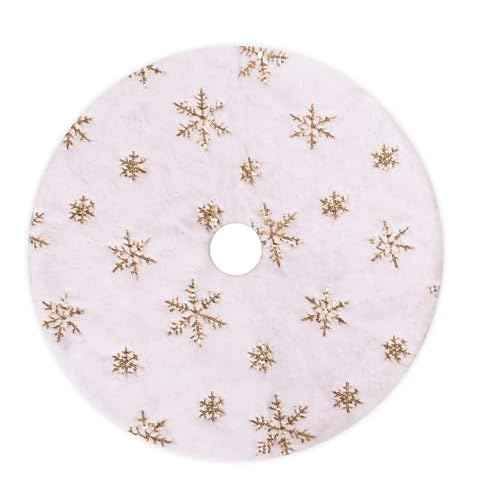 18 Inches Christmas Tree Skirt, White Plus Xmas Tree Skirt with Golden Snowflake Sequin Decoration for Christmas Tree Decoration Party Supply
