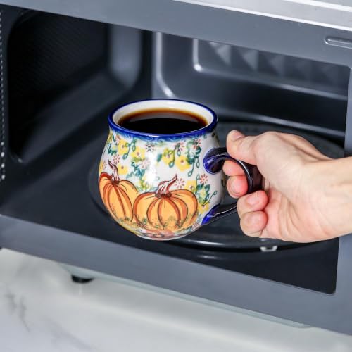 ALMA 12oz Handpainted Pumpkin Ceramic Coffee Mug with Handle (Pumpkin Variant)