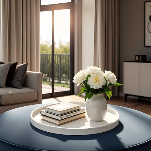 20 Inch Round Ottoman Tray - Faux Leather Large Serving for