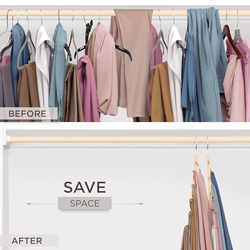 MORALVE Natural Beechwood Space Saving Pants & Scarf Hangers 2 Pack