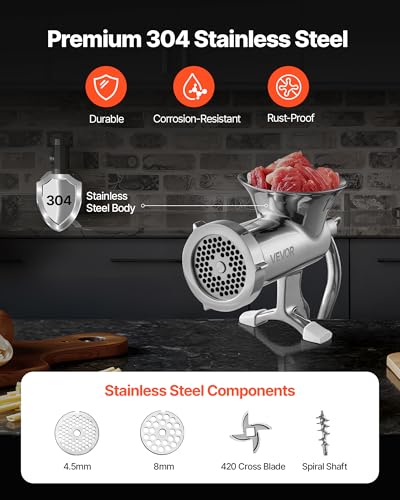 Manual Meat Grinder with Steel Clamp #12 – Stainless Steel Sausage & Mince Maker - Variation of THIS listing