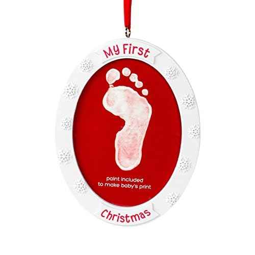 Tiny Ideas Baby's "My First Christmas" Handprint or Footprint Holiday Double-Sided DIY Photo Ornament, Creative Gift for New and Expecting Parents, White and Red