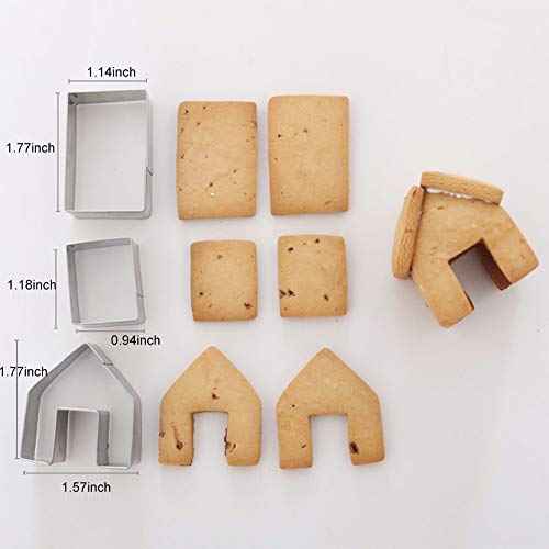 SIENON Gingerbread House Cookie Cutter Set 3pcs, 3D Stainless Steel Mini Christmas House Cookie Cutter Kit, Ginger bread Biscuit Cookie Mold Mug Topper, Xmas Holiday DIY Baking Tools