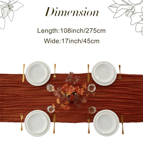 IVAPUPU Fall Terracotta Cheesecloth Table Runner 17x108 Inches Set of 3 for Thanksgiving