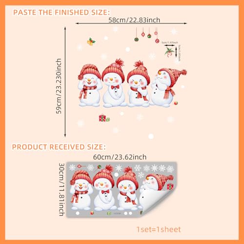 Christmas Window Clings Snowman Anti-Collision Decals Glass Alert