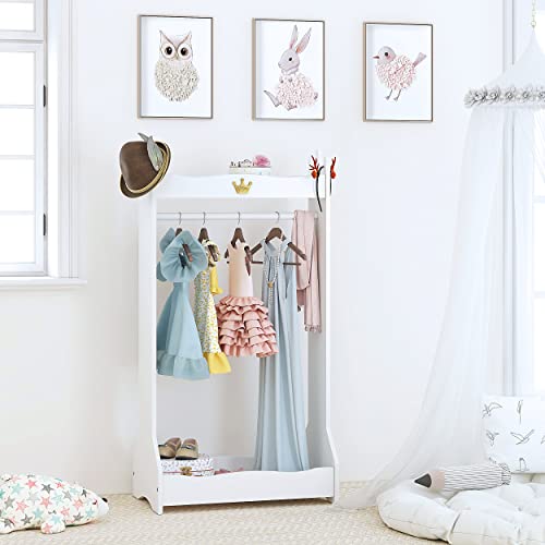 Kids Dress Up Storage Closet with Crown Design - White Wooden Wardrobe