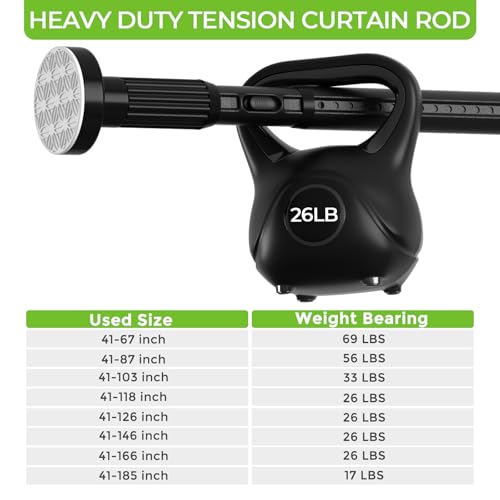 Heavy Duty Tension Curtain Rod No Drilling Black 41-118 Inch Adjustable