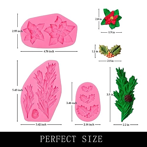 Holly Leaf Silicone Mold Set 3-Pack for Fondant, Chocolate & Candy Christmas Decorations