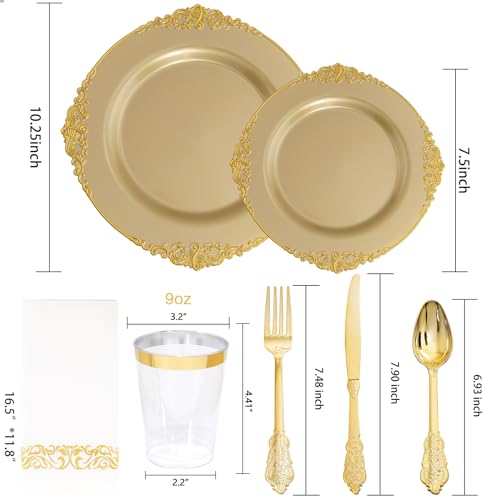 Morejoy Gold 175PCS Disposable Dinnerware Set with Gold Rim – Elegant Party Plates