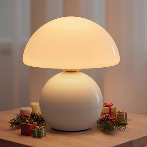 White Wireless Mushroom Table Lamp with 5200mAh Battery - Modern Touch Bedside Light