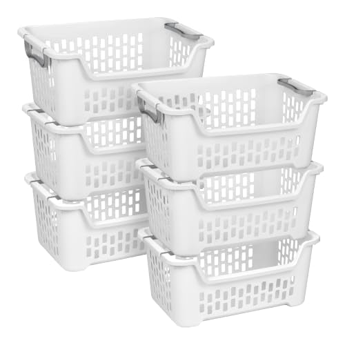 Sterilite 6-Pack Stacking Laundry Baskets - Plastic Clothes Hampers with Handles