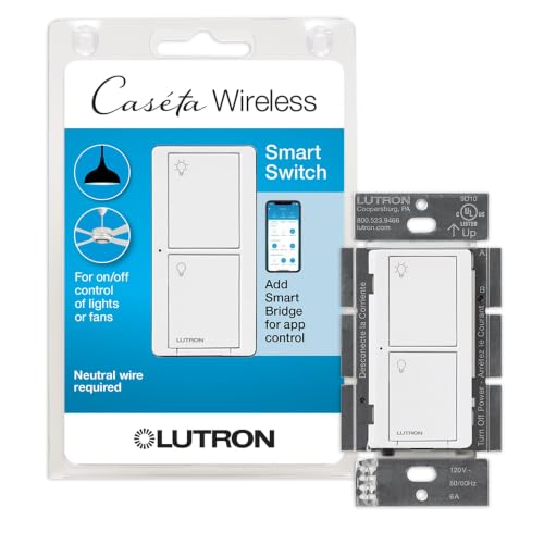 White Lutron Caseta Smart Light & Fan Switch - 1 Pack, Works with Alexa & Google