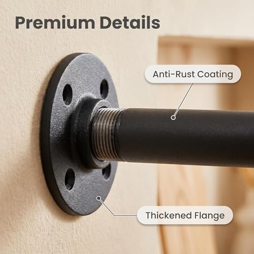 2-Pack Wall Mounted Industrial Pipe Clothing Racks with Flanges – Rustic Metal Garment Organizer