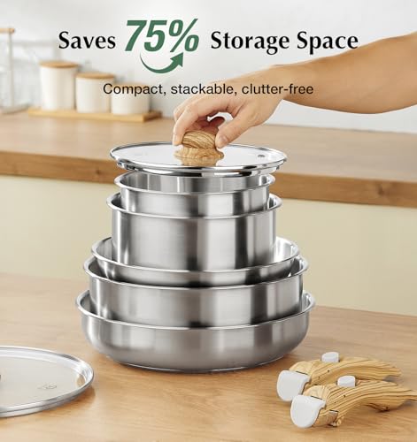 11-Piece Stainless Steel Cookware Set with Detachable Handles – Induction Compatible