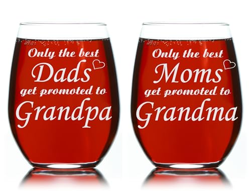 Grandparent Gift Stemless Wine Glass Set – 17oz Mom & Dad Promotion Glasses