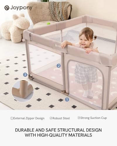 Baby Playpen with Mat - 50x50 Inch Small Play Yard for Toddlers, Indoor Safety Mesh Barrier - Beige (Variation of THIS listing)