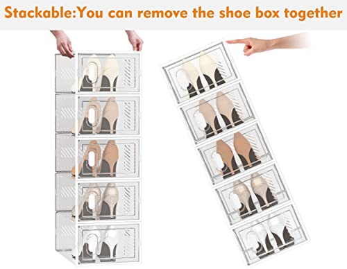 White Stackable Shoe Storage Box with Magnetic Door & Ventilation - Large
