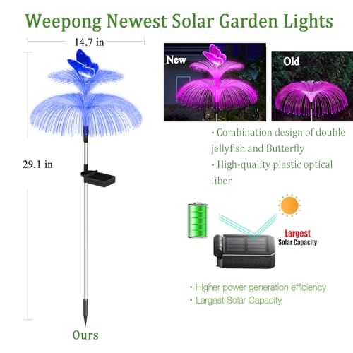 Weepong 3-Pack Solar Garden Lights – 7 Color Jellyfish & Butterfly LED Path Lights