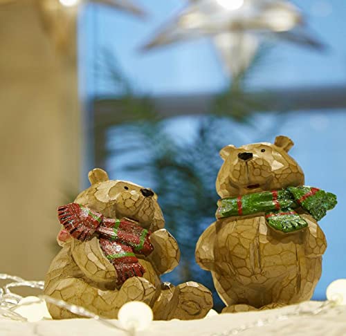 Floryden 6.5-inch Wooden Bear Christmas Decor - Resin Holiday Figurines for Home & Garden