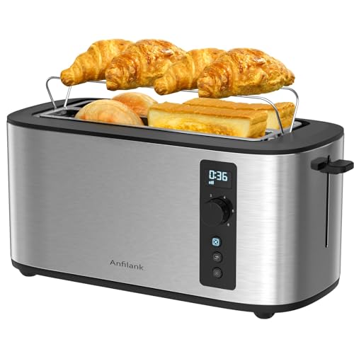 Stainless Steel 4-Slice Toaster with Wide Slots, 6 Browning Levels & Countdown Timer – Anfilank