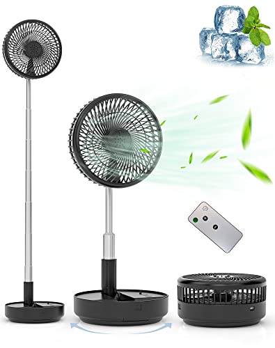 Primevolve Black 7.7-Inch Rechargeable Oscillating Travel Fan with Remote