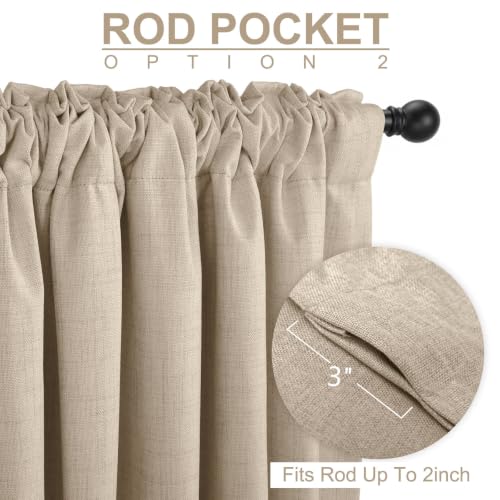 Blackout Linen Look Curtains for Bedroom Pack of 2 - Burl/Oatmeal, 50 x 84 Inches