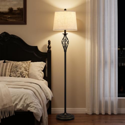 Black Farmhouse Spiral Cage Floor Lamp - 62 Inch Standing Living Room Light