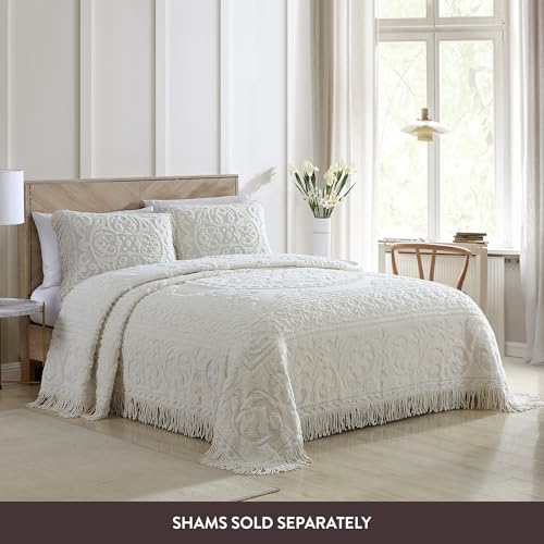 Beatrice Home Fashions Queen Ivory Medallion Chenille Bedspread - Vintage Style